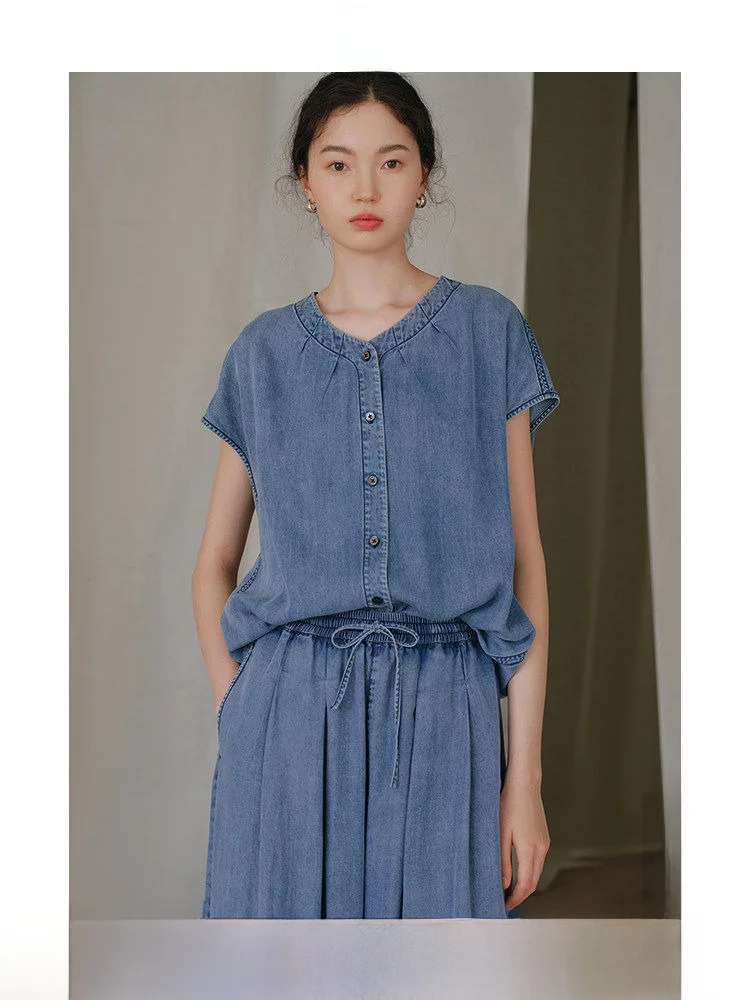 Ltyp Original Silk Lyocell Denim Shirt Wide Leg Skirt Pants Women Summer Elegant Short Sleeve Shirt Top Casual Style V Neck
Ltyp Original Silk Lyocell Denim Shirt Wide Leg Skirt Pants Women Summer Elegant Short Sleeve Shirt Top Casual Style V Neck