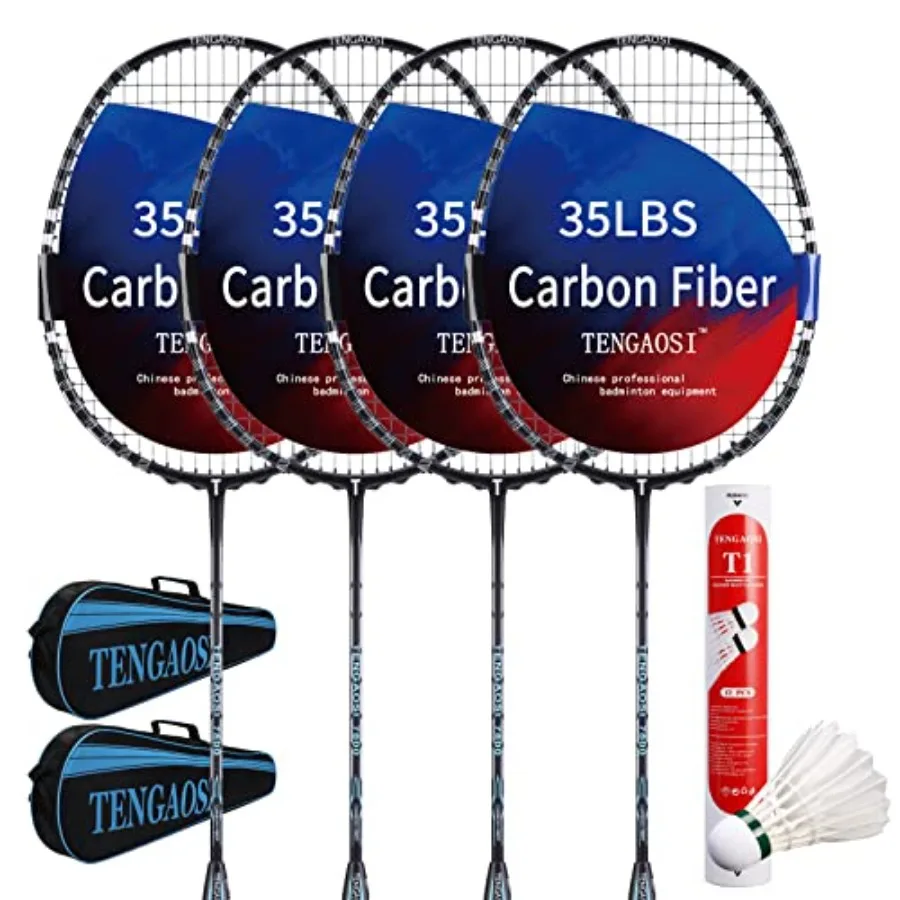 Outdoor/Indoor Badminton Rackets Set of 4 Black Carbon Fiber Rackets with 12 Duck Feather Shuttlecocks Lightweight Durable for
Outdoor/Indoor Badminton Rackets Set of 4 Black Carbon Fiber Rackets with 12 Duck Feather Shuttlecocks Lightweight Durable for