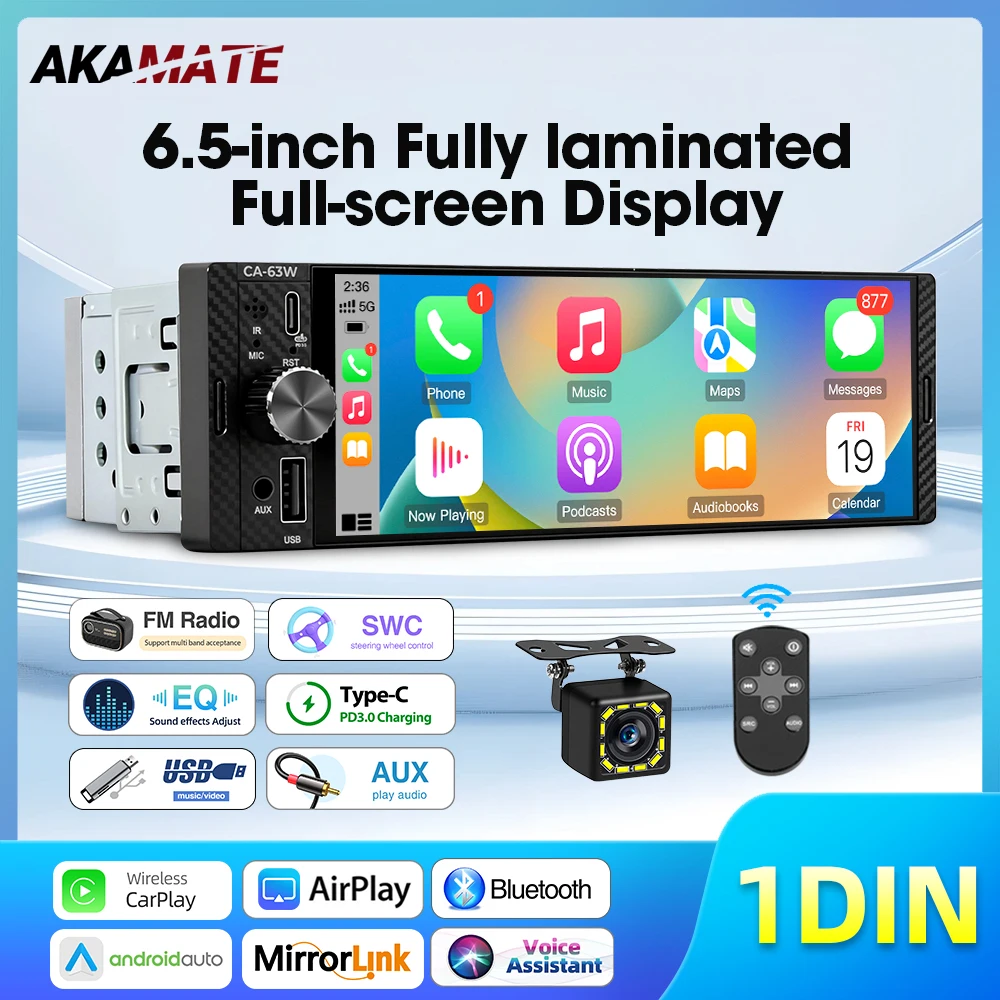 6.5inch CarPlay Android Auto Car Radio Phone Mirrorlink Video Playback MP5 Car Stereo Player Bluetooth USB Type-C QC3.0 Charging
6.5inch CarPlay Android Auto Car Radio Phone Mirrorlink Video Playback MP5 Car Stereo Player Bluetooth USB Type-C QC3.0 Charging