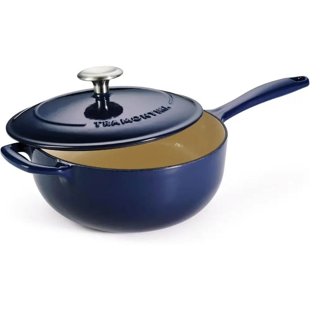 Enameled Cast Iron 3-Quart Saucier Pan with Lid, Blue
Enameled Cast Iron 3-Quart Saucier Pan with Lid, Blue