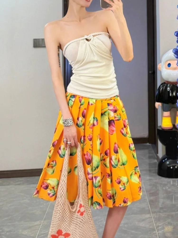 America Hawaii Sexy Women Orange Flower Skirts Mid Length Casual Summer Pleated Flowing Skirt Sweet Office Lady Niche Designer
America Hawaii Sexy Women Orange Flower Skirts Mid Length Casual Summer Pleated Flowing Skirt Sweet Office Lady Niche Designer