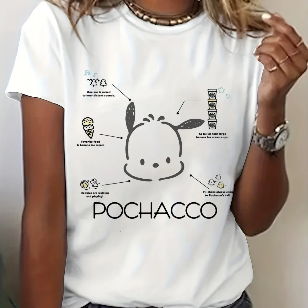 Sanrio Women's Kawaii Pochacco Graphic Print T-Shirt Cute Cartoon Character Design Playful Annotations Breathable Short Sleeve
Sanrio Women's Kawaii Pochacco Graphic Print T-Shirt Cute Cartoon Character Design Playful Annotations Breathable Short Sleeve