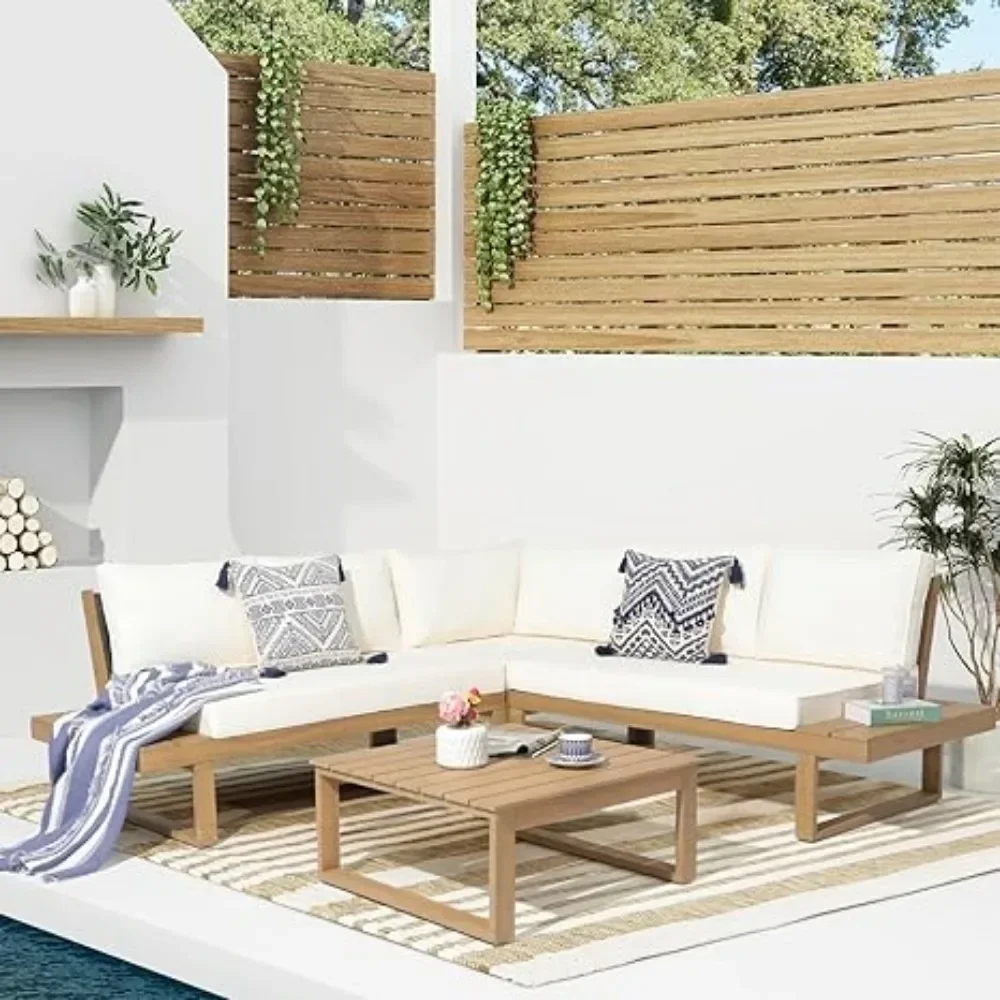 A 4 Piece Acacia Wood Patio Furniture L-Shaped Outdoor Sectional Sofa Set with Coffee Table, Conversation Set
A 4 Piece Acacia Wood Patio Furniture L-Shaped Outdoor Sectional Sofa Set with Coffee Table, Conversation Set