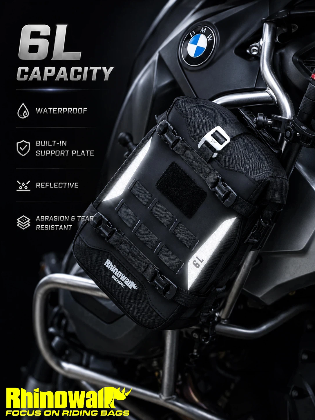 Rhinowalk Waterproof Motorcycle Crash Bar Bag 6L MOLLE Storage Pack with Support Board Quick Release for ADV Touring
Rhinowalk Waterproof Motorcycle Crash Bar Bag 6L MOLLE Storage Pack with Support Board Quick Release for ADV Touring