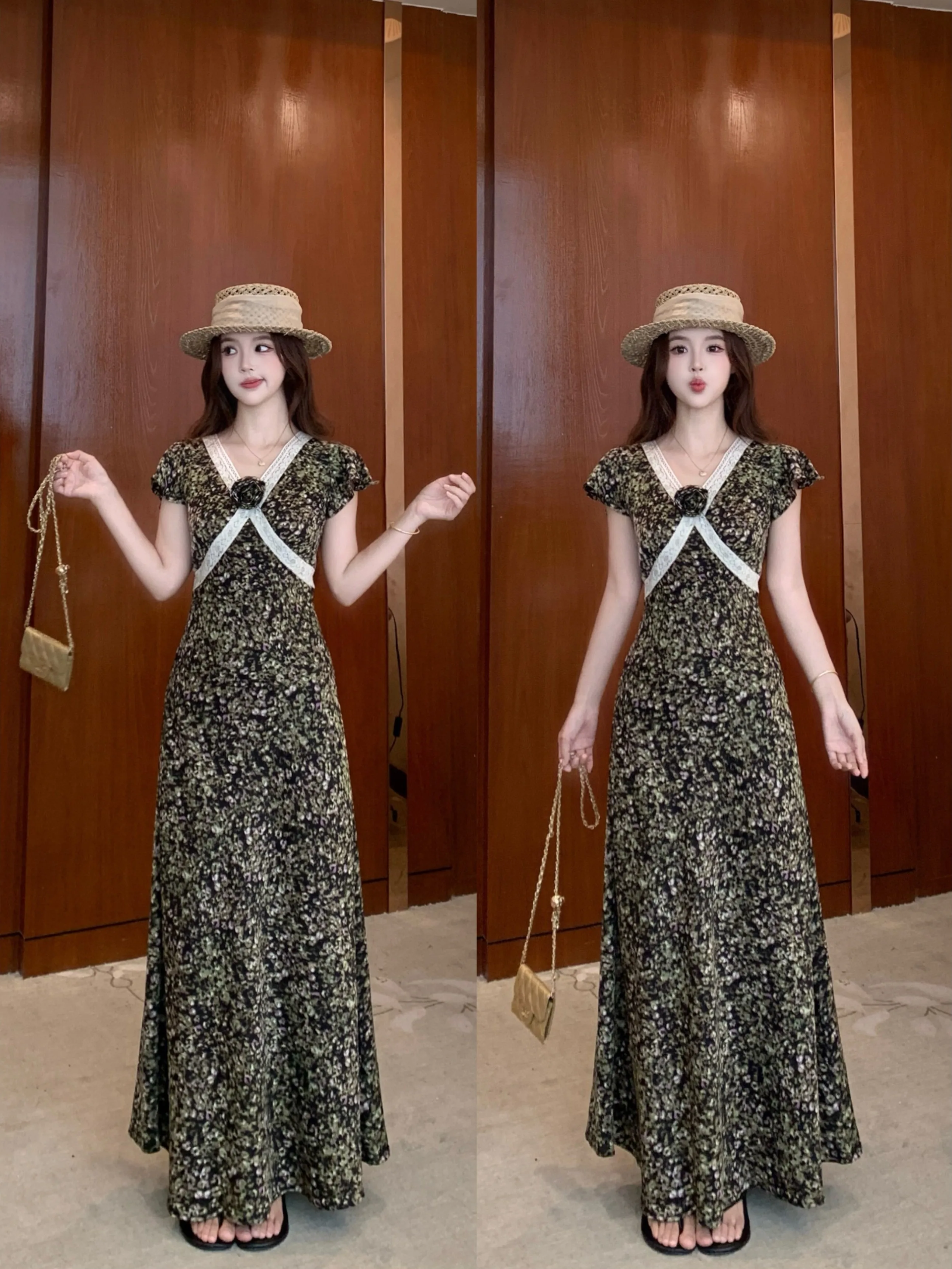 Summer V-neck Lace Splicing Floral plus Size A-line Dress Women's Long Skirt Breathable High Waist Short Sleeve Citywalk Dress
Summer V-neck Lace Splicing Floral plus Size A-line Dress Women's Long Skirt Breathable High Waist Short Sleeve Citywalk Dress