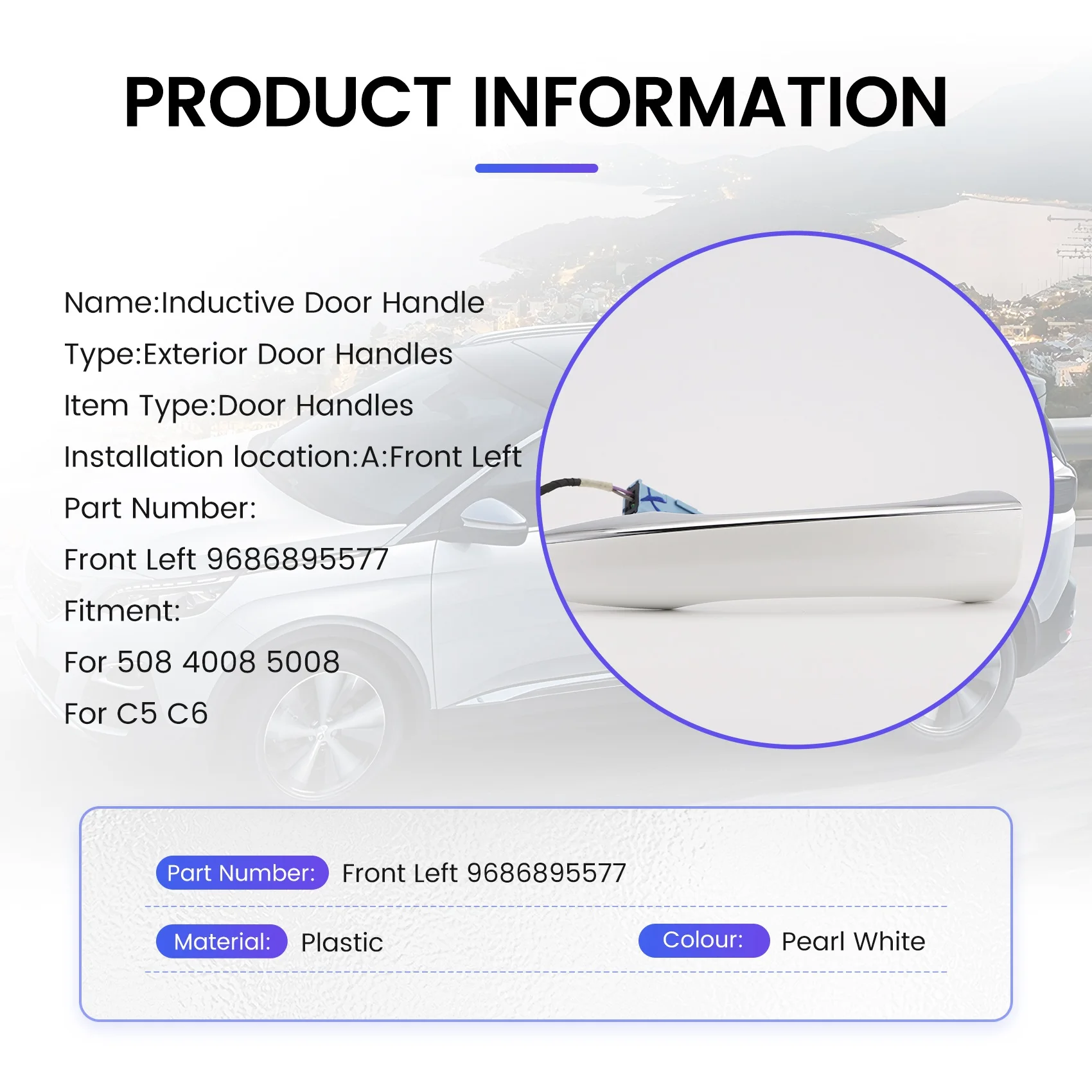 Exterior Door Handles For 508 4008 5008 Citroen C5 C6 Inductive Door Handle
Exterior Door Handles For 508 4008 5008 Citroen C5 C6 Inductive Door Handle