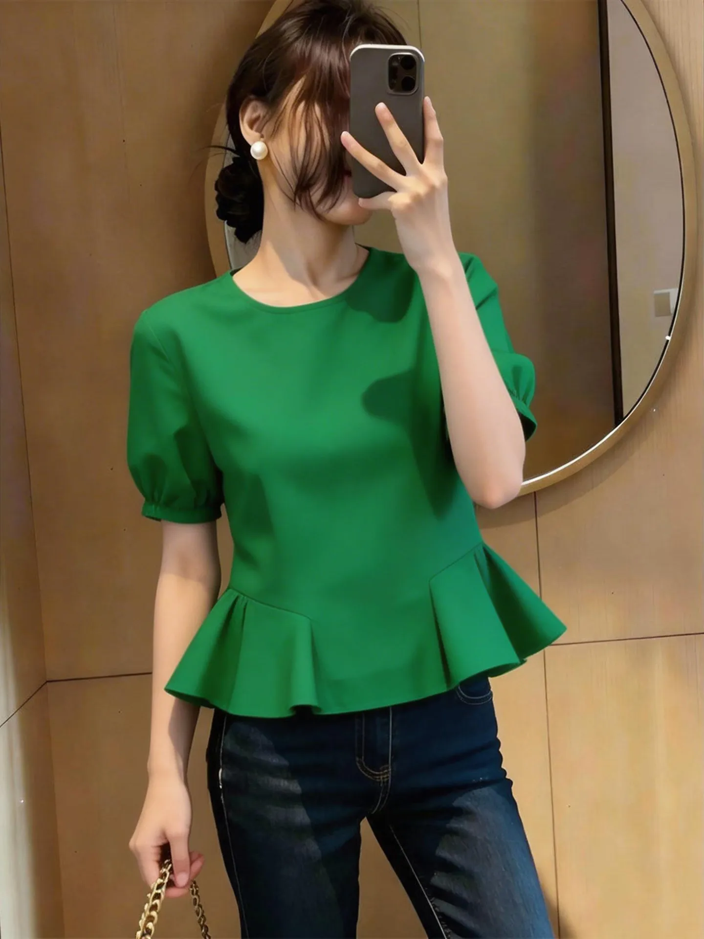Spring Summer New Style Green Short Sleeve Ruffle Women's Commute Fashionable Versatile Comfortable Elegant Slimming Top
Spring Summer New Style Green Short Sleeve Ruffle Women's Commute Fashionable Versatile Comfortable Elegant Slimming Top