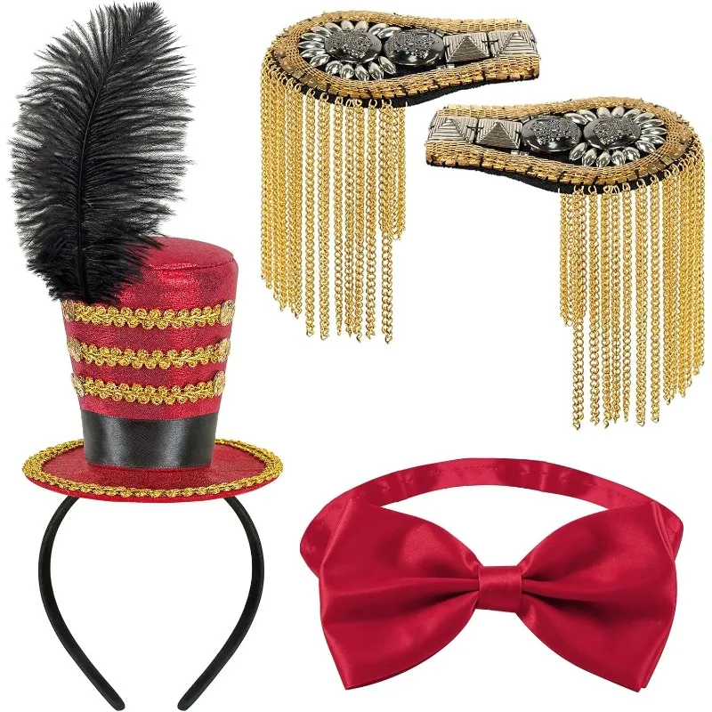 Ringmaster Costume Set–Circus Hat with Shoulder Epaulettes&Red Bow Tie,Majorette Soldier Accessory for Halloween Carnival Parade
Ringmaster Costume Set–Circus Hat with Shoulder Epaulettes&Red Bow Tie,Majorette Soldier Accessory for Halloween Carnival Parade