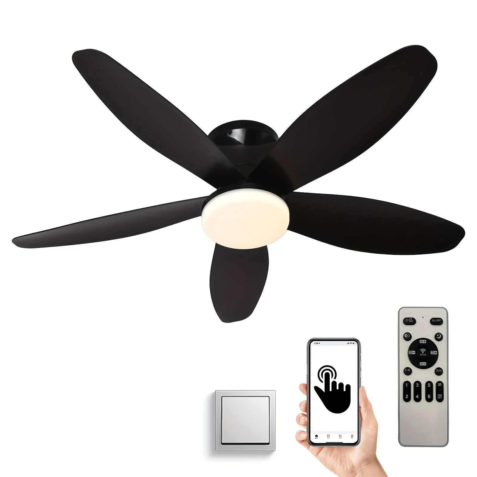 36" Ceiling Fans with Lights-Low Profile Ceiling Fan with Light And Remote/App Control, Flush Mount, LED Dimmable, DC Reversible, Black Ceiling Fans for Bedroom, Indoor/Outdoor Patio
36" Ceiling Fans with Lights-Low Profile Ceiling Fan with Light And Remote/App Control, Flush Mount, LED Dimmable, DC Reversible, Black Ceiling Fans for Bedroom, Indoor/Outdoor Patio