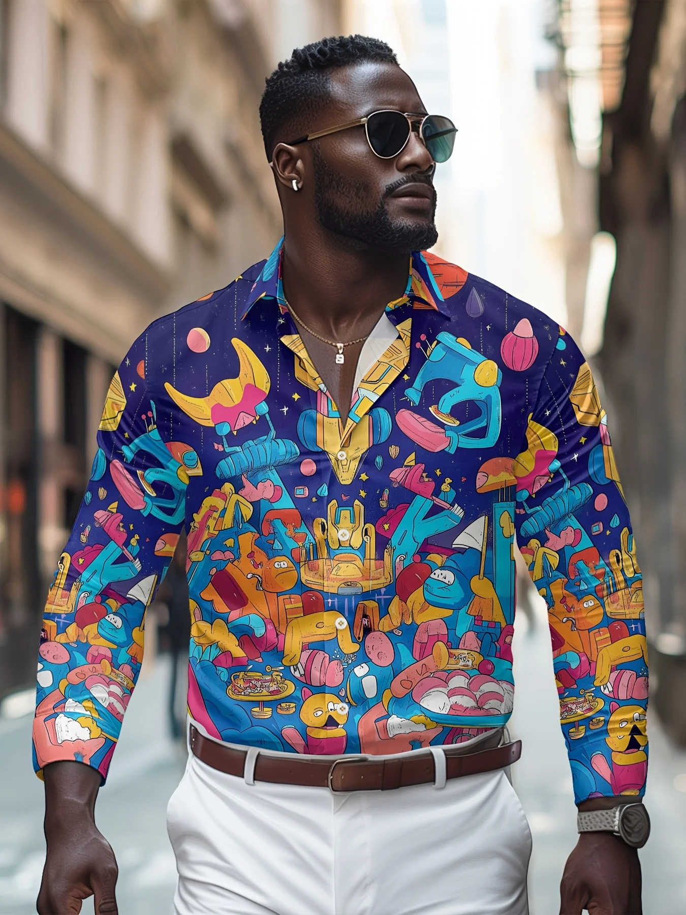 Men's Long Sleeve Button- Lapel Shirt, Polyester with Abstract Funny Patterns, Regular Fit Casual Top for Spring and Fall,
Men's Long Sleeve Button- Lapel Shirt, Polyester with Abstract Funny Patterns, Regular Fit Casual Top for Spring and Fall,