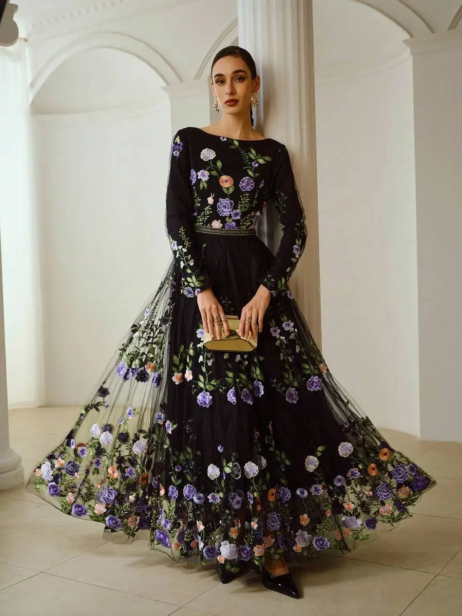 Womens Floral Embroidered Sheer Long Sleeve Floor Length Dress Elegant Spring Autumn
Womens Floral Embroidered Sheer Long Sleeve Floor Length Dress Elegant Spring Autumn