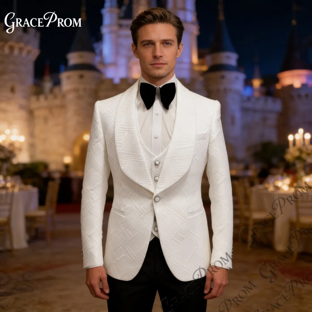 Elegant White Geometric Jacquard 3PCS Mens Wedding Suit 2026 Formal Shawl Lapel Groom Best Man Tuxedo For Wedding Prom Party
Elegant White Geometric Jacquard 3PCS Mens Wedding Suit 2026 Formal Shawl Lapel Groom Best Man Tuxedo For Wedding Prom Party