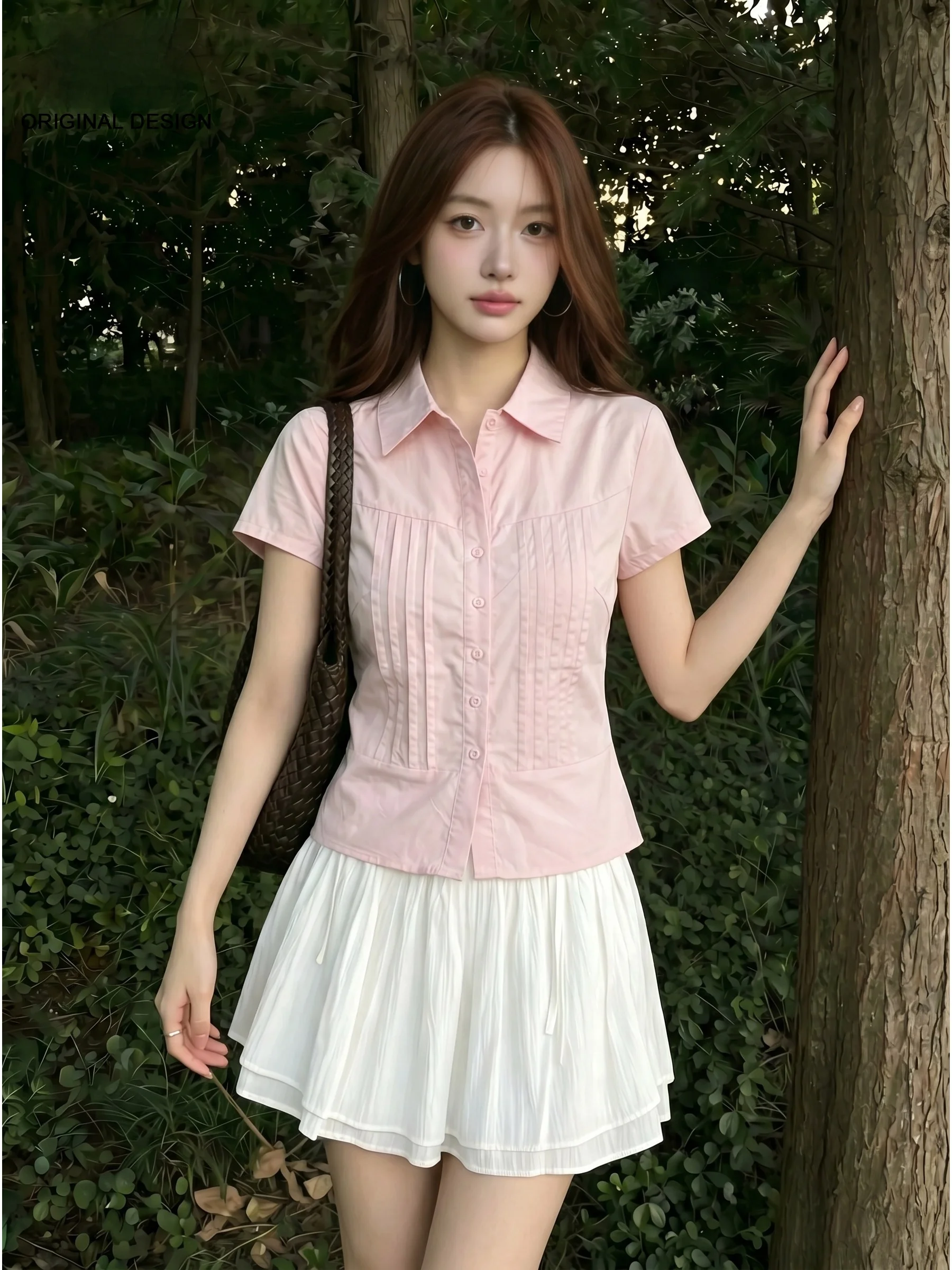 Pink Short Sleeve Shirt Women's Style Korean Fashion Casual Fit Waist Cinched Summer New Arrival Slimming Short Length Top
Pink Short Sleeve Shirt Women's Style Korean Fashion Casual Fit Waist Cinched Summer New Arrival Slimming Short Length Top