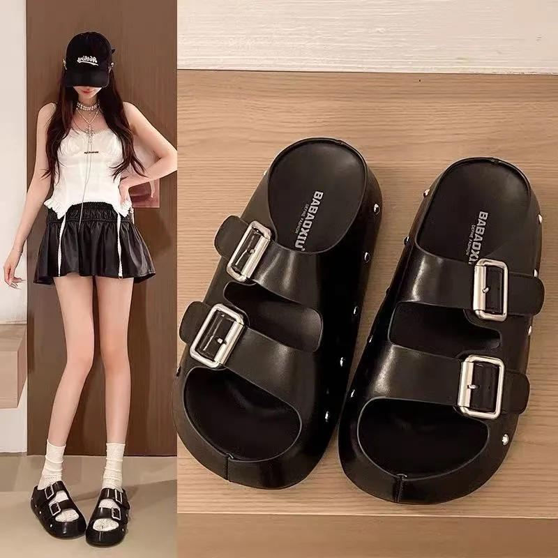 Women Double Buckle Slides Soft Flat Open Toe Slippers Adjustable Strap Non Slip Summer Black Slip On Beach Daily Walk Footwear
Women Double Buckle Slides Soft Flat Open Toe Slippers Adjustable Strap Non Slip Summer Black Slip On Beach Daily Walk Footwear