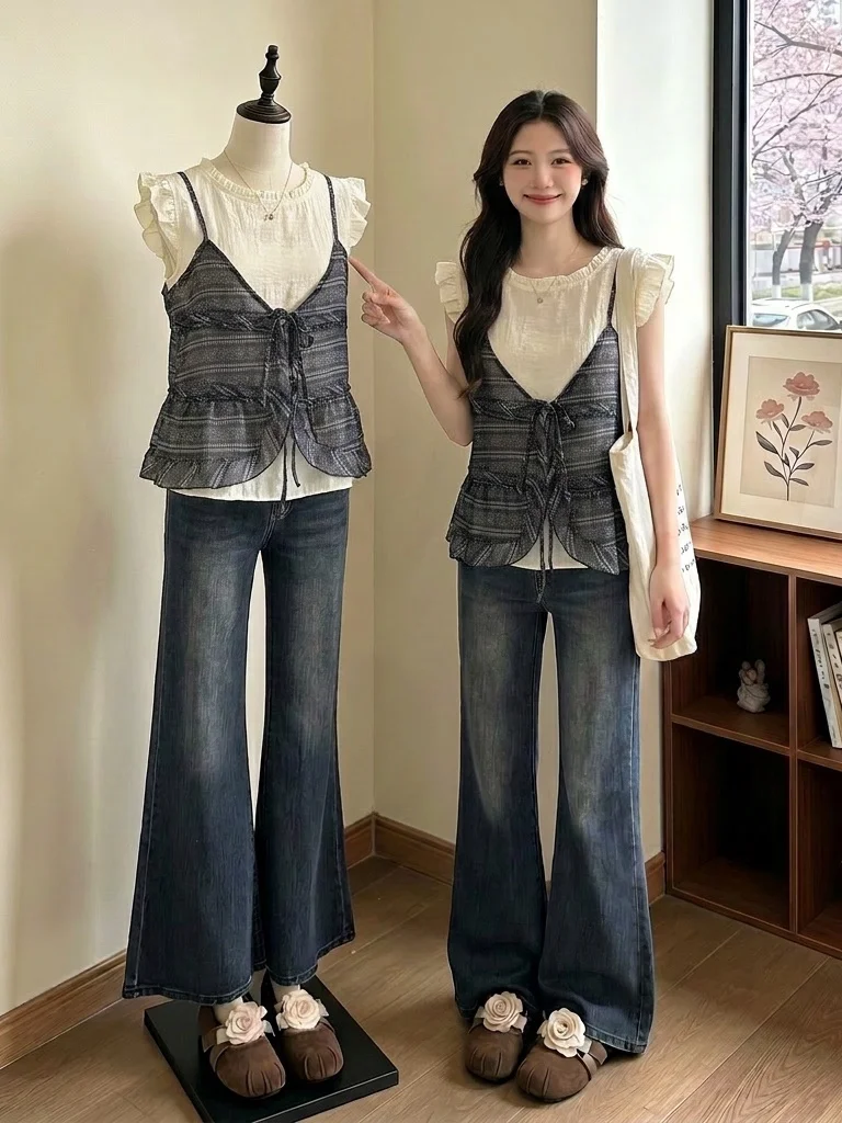 Summer New Style Women's Short Sleeve Shirt Two-Piece Set Large Size Fat MM Top Ethnic Wind Vest Strapless Flying Sleeve
Summer New Style Women's Short Sleeve Shirt Two-Piece Set Large Size Fat MM Top Ethnic Wind Vest Strapless Flying Sleeve