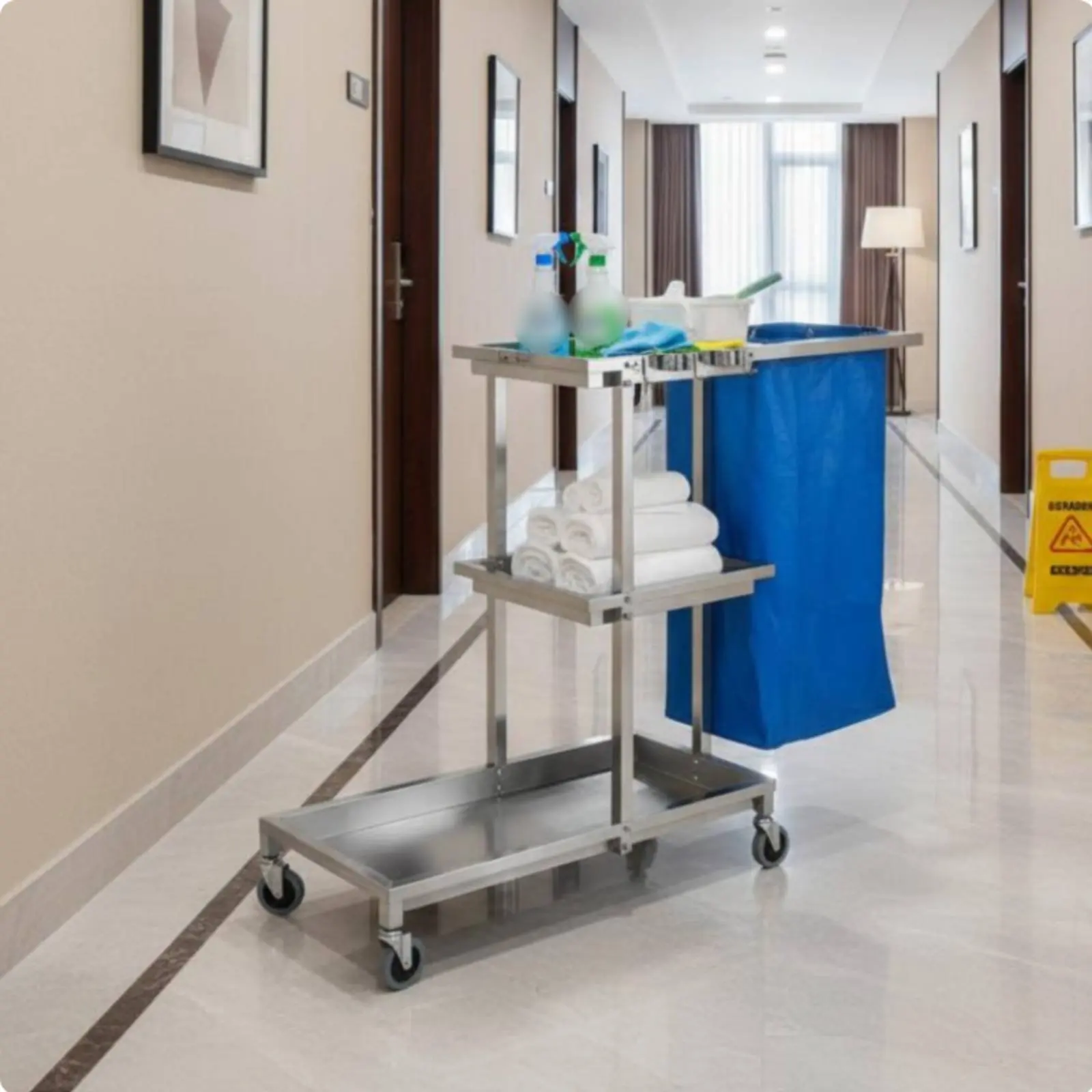 Hotel Linen Cart Sturdy Duty Stainless Steel Janitor Cart Business Cleaning Trolley with Bag Large Capacity for Office Building
Hotel Linen Cart Sturdy Duty Stainless Steel Janitor Cart Business Cleaning Trolley with Bag Large Capacity for Office Building