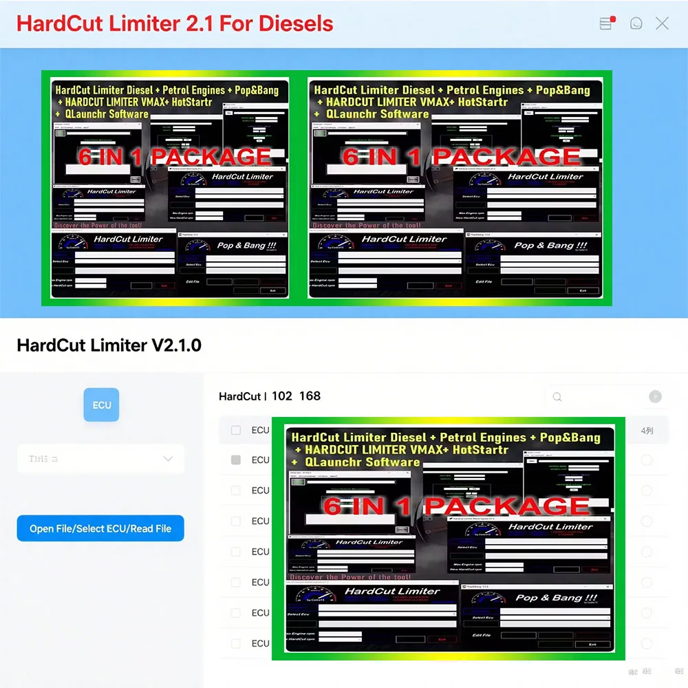 6 IN 1 PACKAGE ECU Software HardCut Limiter Diesel + Petrol Engine UltraCuttr + Pop&Bang + HARDCUT VMAX + HotStartr + QLaunchr
6 IN 1 PACKAGE ECU Software HardCut Limiter Diesel + Petrol Engine UltraCuttr + Pop&Bang + HARDCUT VMAX + HotStartr + QLaunchr
