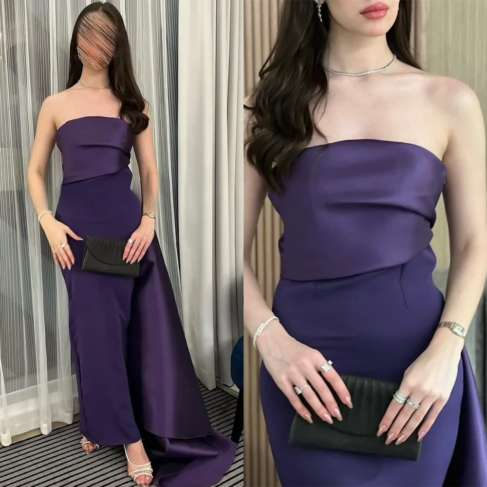 Customized High Quality Purple Satin Evening Dress Modern Strapless Sleeveless Homecoming Dresses Fashion Vestido De Festa
Customized High Quality Purple Satin Evening Dress Modern Strapless Sleeveless Homecoming Dresses Fashion Vestido De Festa