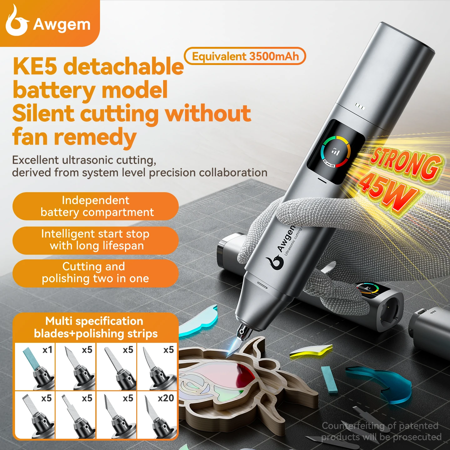 Awgem KE5 Handheld Ultrasonic Cutter Ultrasonic cutting knife DIY Electric Carving Tool for Plastic/Resin/3D Printing/Textile
Awgem KE5 Handheld Ultrasonic Cutter Ultrasonic cutting knife DIY Electric Carving Tool for Plastic/Resin/3D Printing/Textile