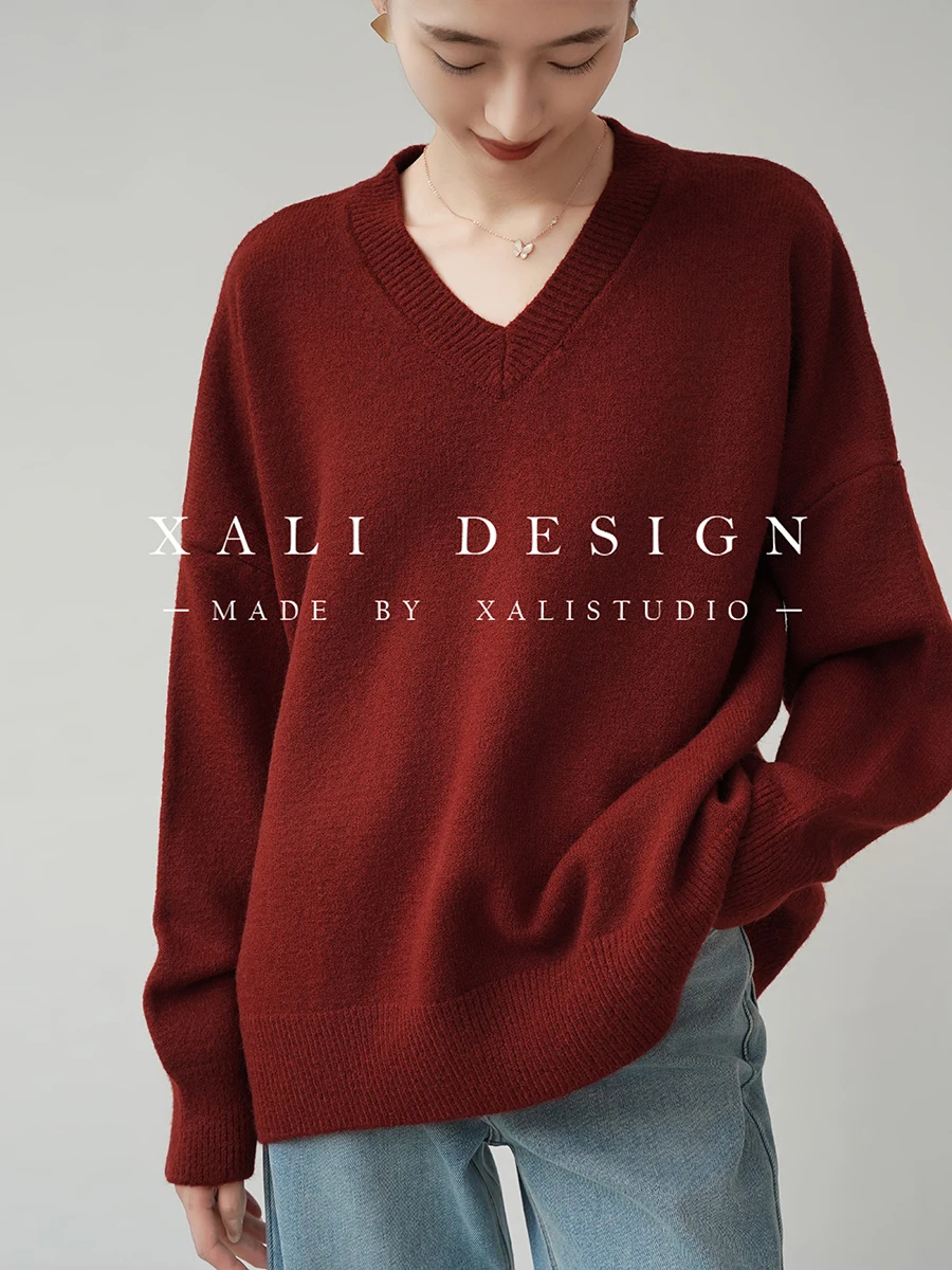 XALI Loose Vintage Red V-ne Knitwear Women's Overhead Lazy Sle Soft Inner Wear Sweater Commute Sle Loose Fit Long Sve
XALI Loose Vintage Red V-ne Knitwear Women's Overhead Lazy Sle Soft Inner Wear Sweater Commute Sle Loose Fit Long Sve