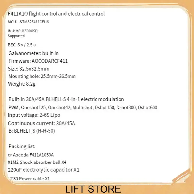 BTLIFE-F411 AIO Flight Controller With MPU6500, BLHELI S BLS ESC, 2-6S, For 25.5-26.5MM FPV Racing Drones
BTLIFE-F411 AIO Flight Controller With MPU6500, BLHELI S BLS ESC, 2-6S, For 25.5-26.5MM FPV Racing Drones