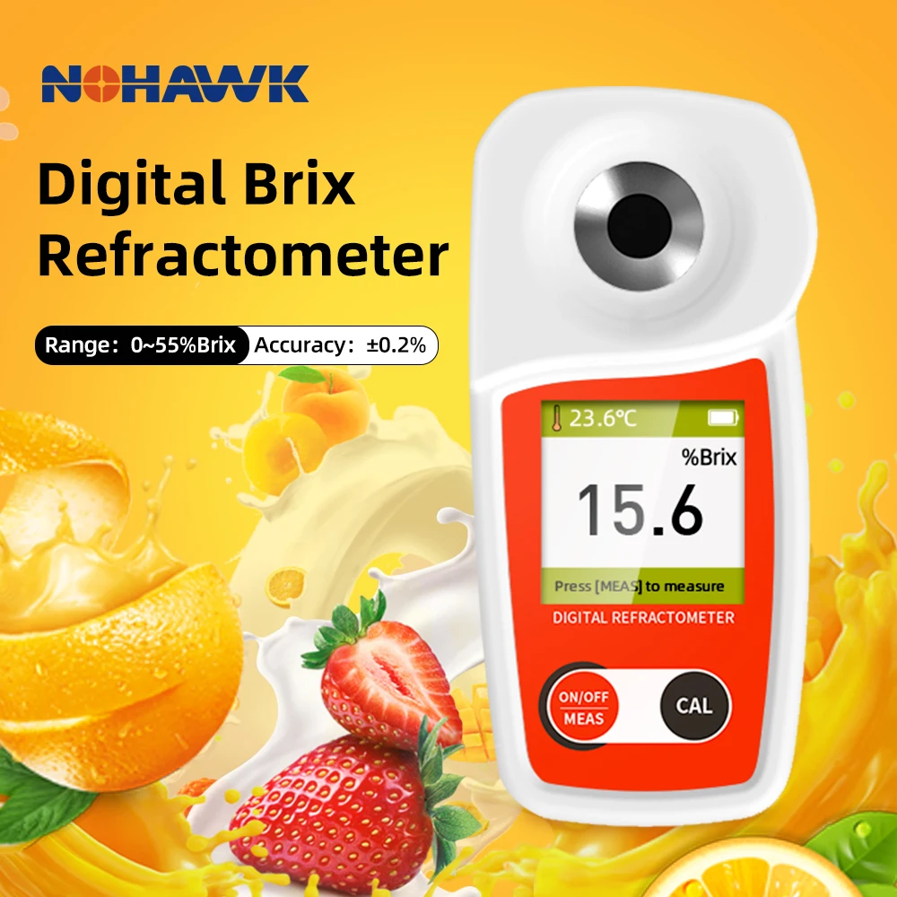 NOHAWK Digital Brix Meter 0-55% range 0.2% precision sugar Refractometer ,Sugar Content Test for Fruits Juices beverage beer
NOHAWK Digital Brix Meter 0-55% range 0.2% precision sugar Refractometer ,Sugar Content Test for Fruits Juices beverage beer