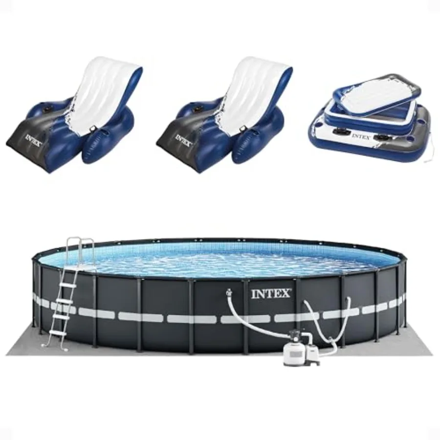 24ft x 52in Above Ground Swimming Pool Set with Sand Filter Pump Inflatable Lounge Recliners 2-Pack and Beverage Cooler in Blue
24ft x 52in Above Ground Swimming Pool Set with Sand Filter Pump Inflatable Lounge Recliners 2-Pack and Beverage Cooler in Blue