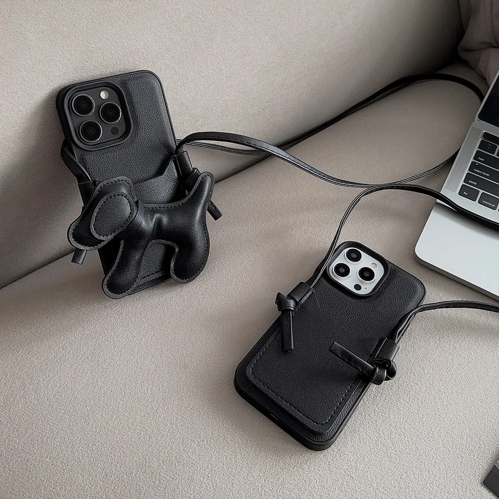 Black Leather Texture Phone Case with 3D Puppy Card Holder & Crossbody Strap for iPhone 17 Pro Max Shockproof Protective Cover
Black Leather Texture Phone Case with 3D Puppy Card Holder & Crossbody Strap for iPhone 17 Pro Max Shockproof Protective Cover