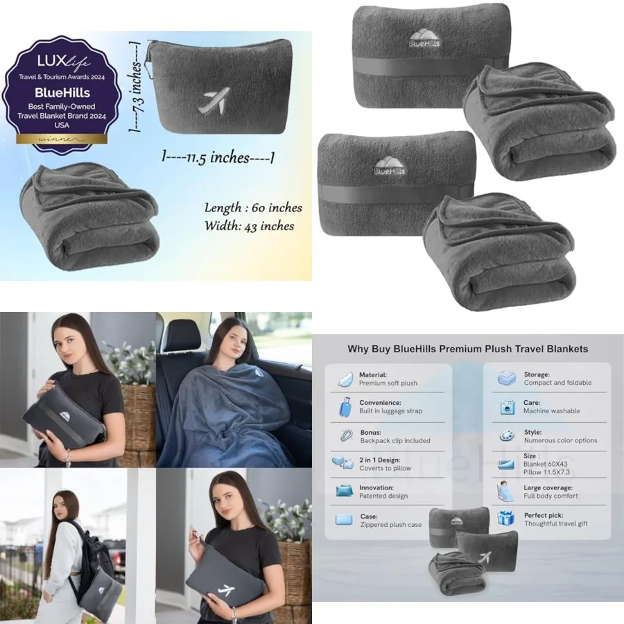 Premium 2 Pack Travel Blanket Pillow in Mini Soft Case Plush Airplane Blanket in Bag Compact Luggage Belt Plane Pillows Gifts L
Premium 2 Pack Travel Blanket Pillow in Mini Soft Case Plush Airplane Blanket in Bag Compact Luggage Belt Plane Pillows Gifts L
