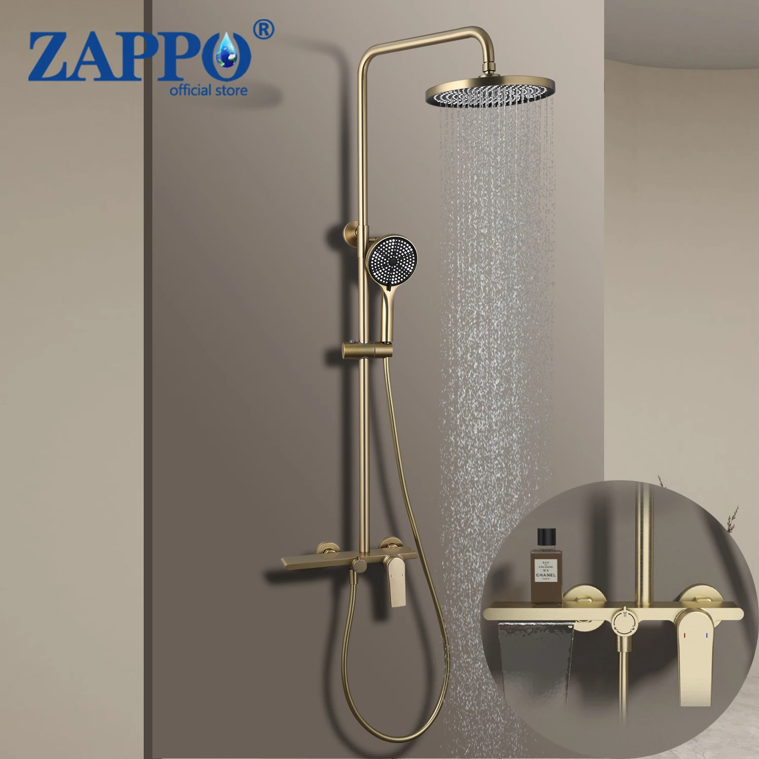 ZAPPO Brushed Gold Bathroom Shower Faucet Set 3-way Rainfall Shower System with Hand Shower Sprayer and Tub Spout for Outdoor
ZAPPO Brushed Gold Bathroom Shower Faucet Set 3-way Rainfall Shower System with Hand Shower Sprayer and Tub Spout for Outdoor