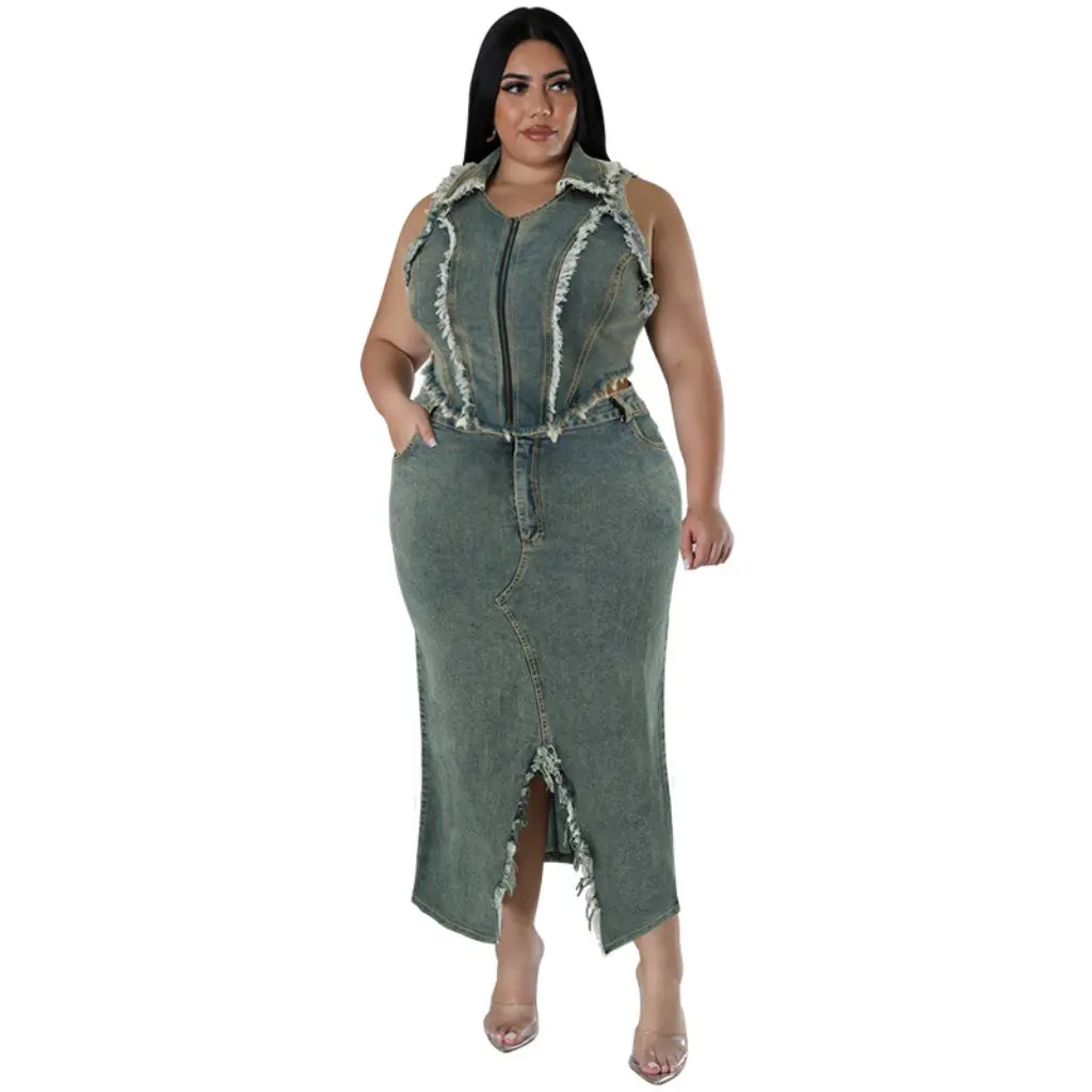 plus Size Women's Denim Skirt Suit with Tassel Zipper Slit Short-Sleeved Top Fashion Large Size Clothing
plus Size Women's Denim Skirt Suit with Tassel Zipper Slit Short-Sleeved Top Fashion Large Size Clothing
