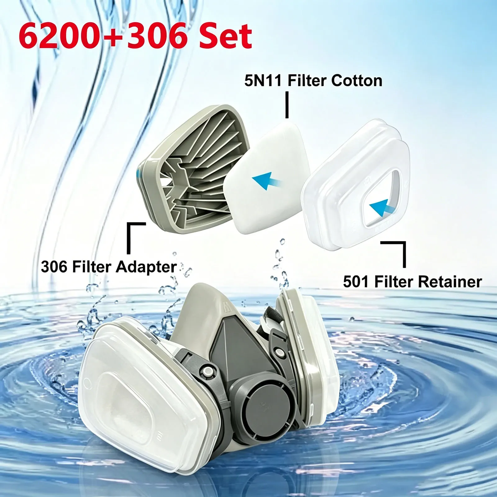 6200 Half Face Mask with 306 Filter Adapter Upgraded Design Dust Organic Vapors Protection Vs Traditional 6001CN
6200 Half Face Mask with 306 Filter Adapter Upgraded Design Dust Organic Vapors Protection Vs Traditional 6001CN