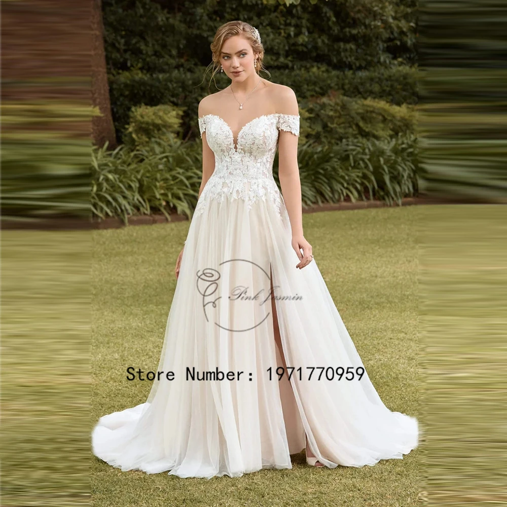 Mordest High Slit Wedding Dresses For Women Off The Shoulder Applique Elegant A-Line Robe De Mariée Button Back Bride Gown 2024
Mordest High Slit Wedding Dresses For Women Off The Shoulder Applique Elegant A-Line Robe De Mariée Button Back Bride Gown 2024