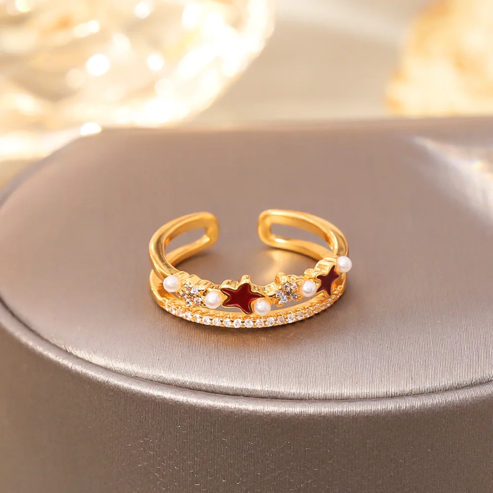 Double layer unique design oil dripping five-pointed star millet bead open ring niche design exquisite ring for women
Double layer unique design oil dripping five-pointed star millet bead open ring niche design exquisite ring for women