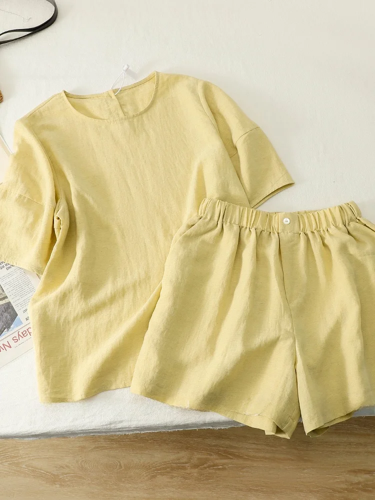 Elegant Casual Cotton Linen Set Women's Summer Loose Short Sleeve T-Shirt Top And Shorts Two-Piece Set round Neck Pullover
Elegant Casual Cotton Linen Set Women's Summer Loose Short Sleeve T-Shirt Top And Shorts Two-Piece Set round Neck Pullover
