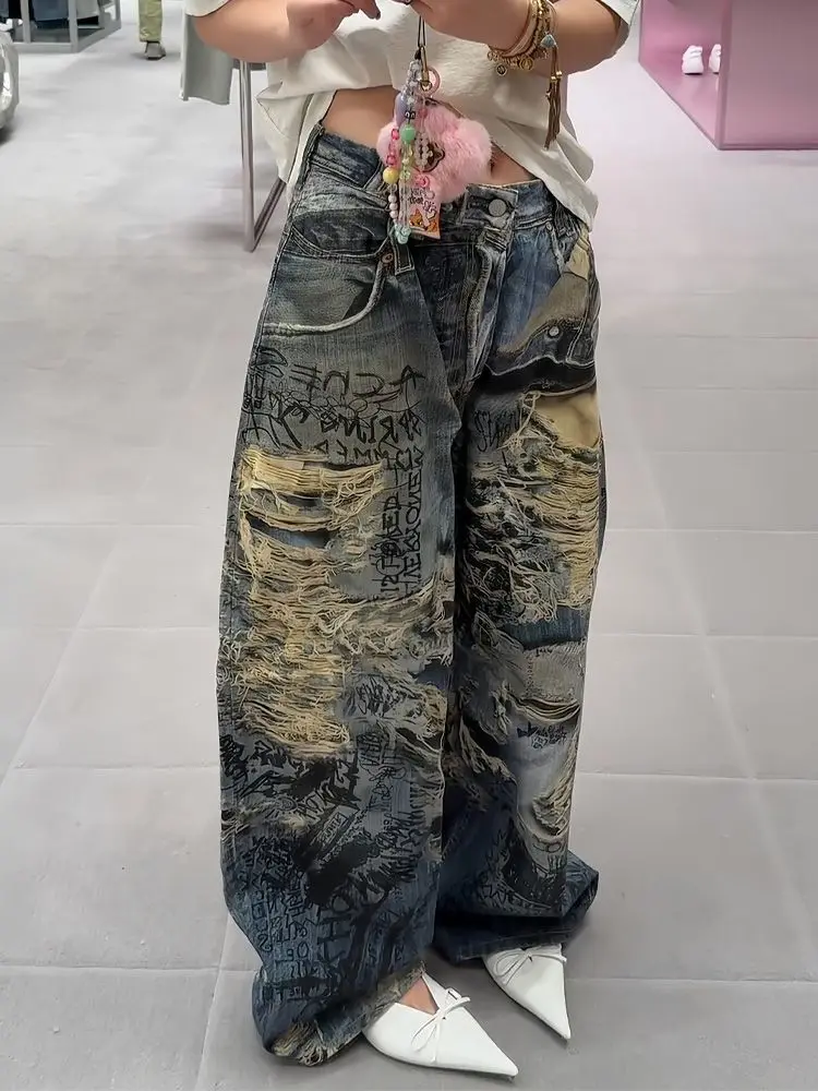 American High Street New Big Hole Dirty Dyed Jeans Female Y2K Harajuku Punk Popular Spice Girl Color Printing Extended Mop Pants
American High Street New Big Hole Dirty Dyed Jeans Female Y2K Harajuku Punk Popular Spice Girl Color Printing Extended Mop Pants