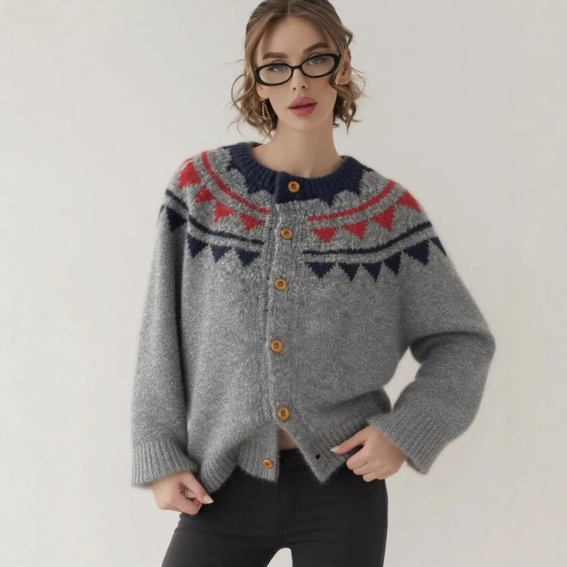 Винтажный свитер Fair Isle, пальто, осень-зима 2022, женское свободное универсальное вязаное пальто с круглым вырезом, однобортный женский кардиган
Винтажный свитер Fair Isle, пальто, осень-зима 2022, женское свободное универсальное вязаное пальто с круглым вырезом, однобортный женский кардиган