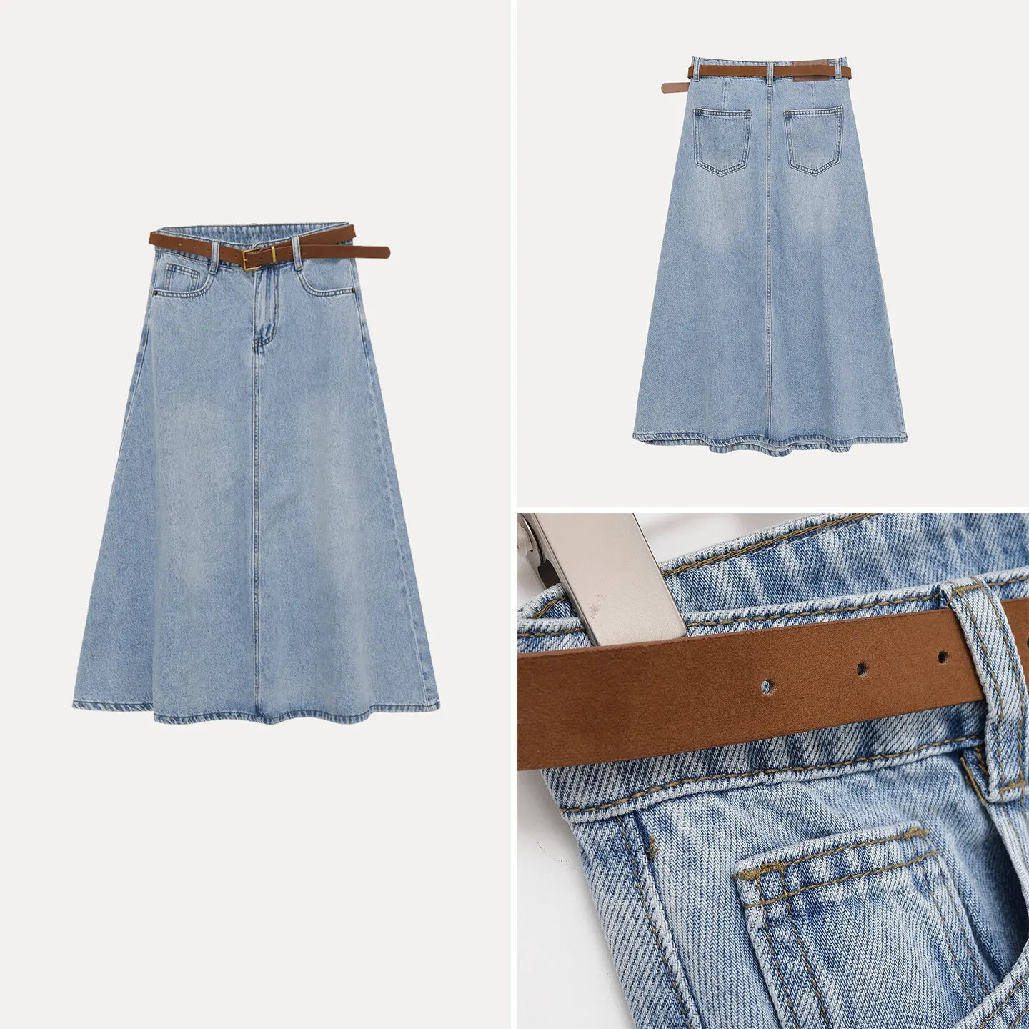 Women's High Waist A-Line Skirt with Belt Vintage Washed Denim Summer Fashion Elegant Style ZADATA Brand
Women's High Waist A-Line Skirt with Belt Vintage Washed Denim Summer Fashion Elegant Style ZADATA Brand