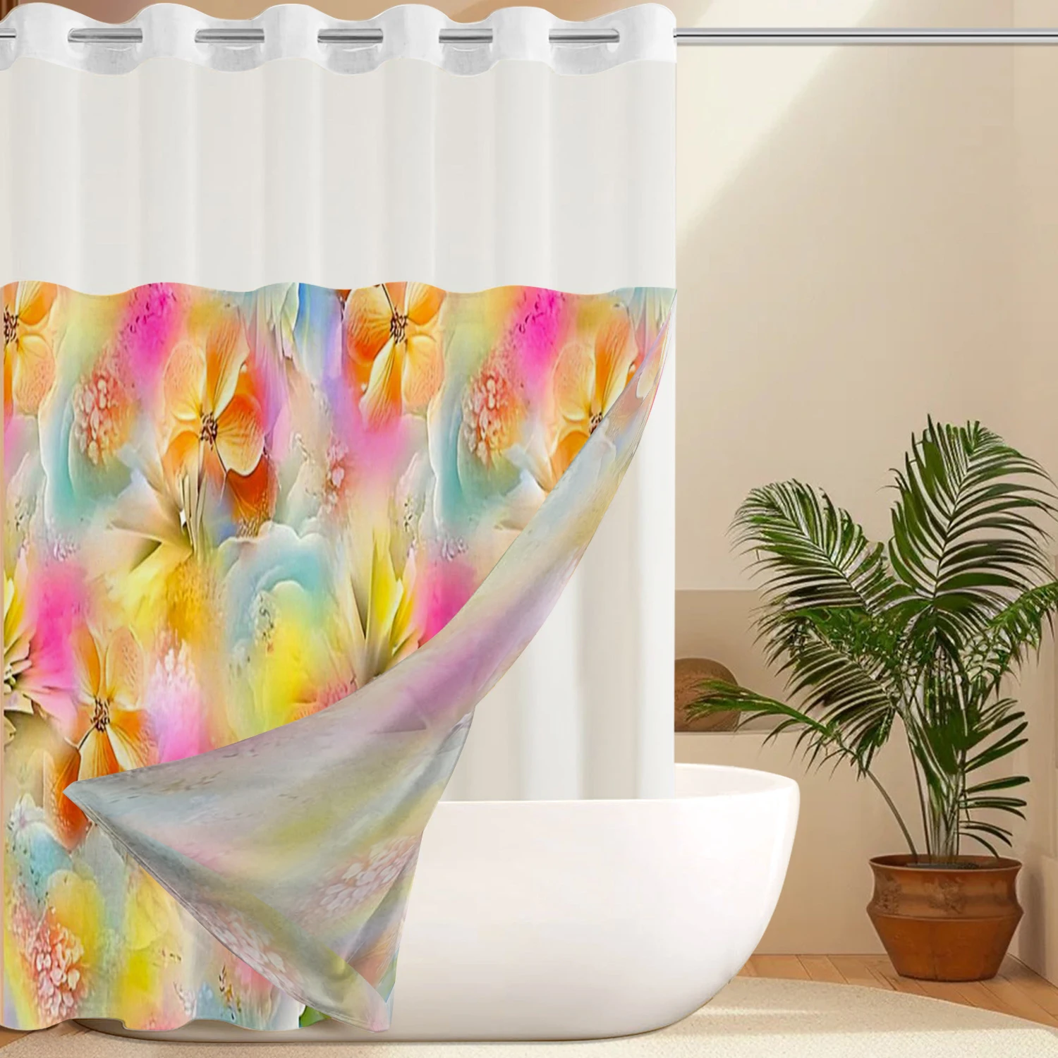 No Hook floral pattern Shower Curtain With Snap-in Fabric Liner, Sheer Top Window, Waterproof Double Layer Bathtub curtain
No Hook floral pattern Shower Curtain With Snap-in Fabric Liner, Sheer Top Window, Waterproof Double Layer Bathtub curtain