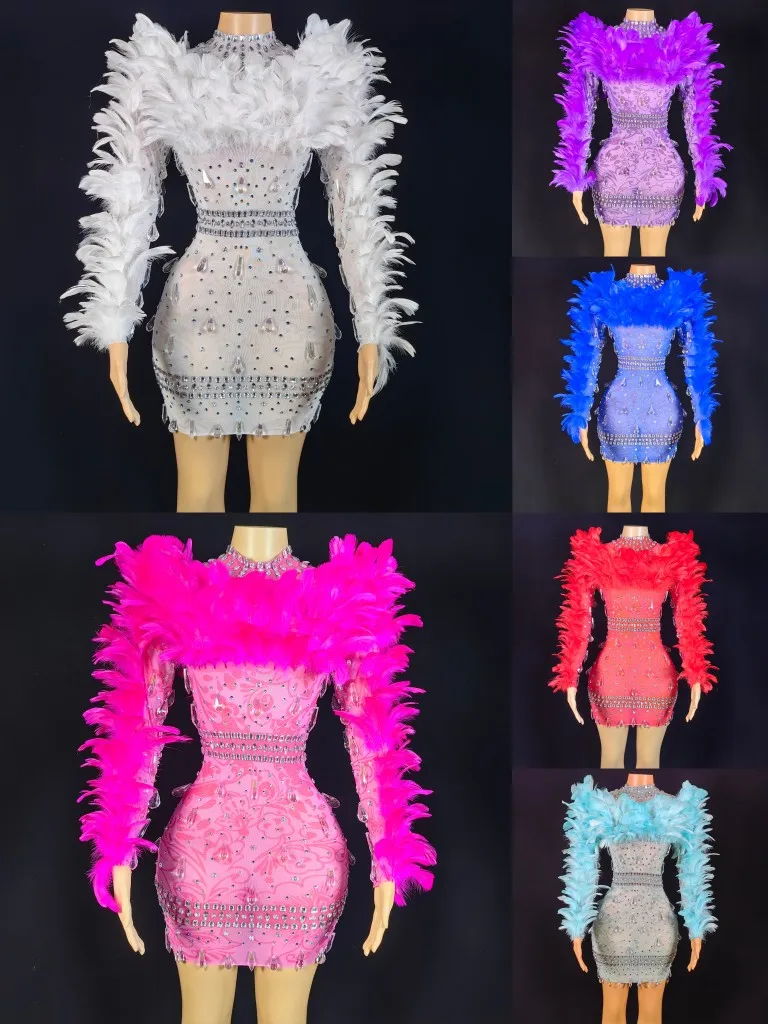 New Sexy Shiny Transparent Crystals Feather DressWomen Fashion Birthday Celebrate Outfit Evening Party Dance Show Costume Dress
New Sexy Shiny Transparent Crystals Feather DressWomen Fashion Birthday Celebrate Outfit Evening Party Dance Show Costume Dress