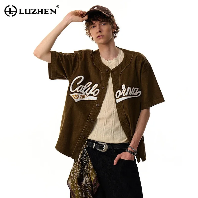 LUZHEN Original Embroidery Pattern Short Sleeve Shirts Round Neck Men's 2025 Summer American Street Style Casual Clothes JY3339 
LUZHEN Original Embroidery Pattern Short Sleeve Shirts Round Neck Men's 2025 Summer American Street Style Casual Clothes JY3339
