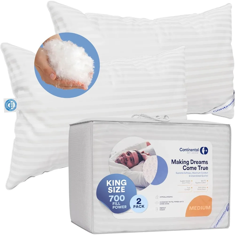 100% Hungarian White Goose Down Pillow 700 Fill Power, Medium, King (Pack of 2), 2 Pack
100% Hungarian White Goose Down Pillow 700 Fill Power, Medium, King (Pack of 2), 2 Pack