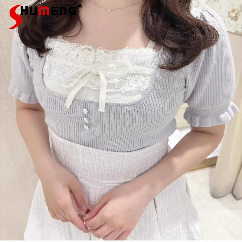New Japanese Lolita Sweet Cute Short Sleeves Knitwear Girls Bra Half-sleeved Square Neck Knitted Sweater Four Colors Can Choose
New Japanese Lolita Sweet Cute Short Sleeves Knitwear Girls Bra Half-sleeved Square Neck Knitted Sweater Four Colors Can Choose