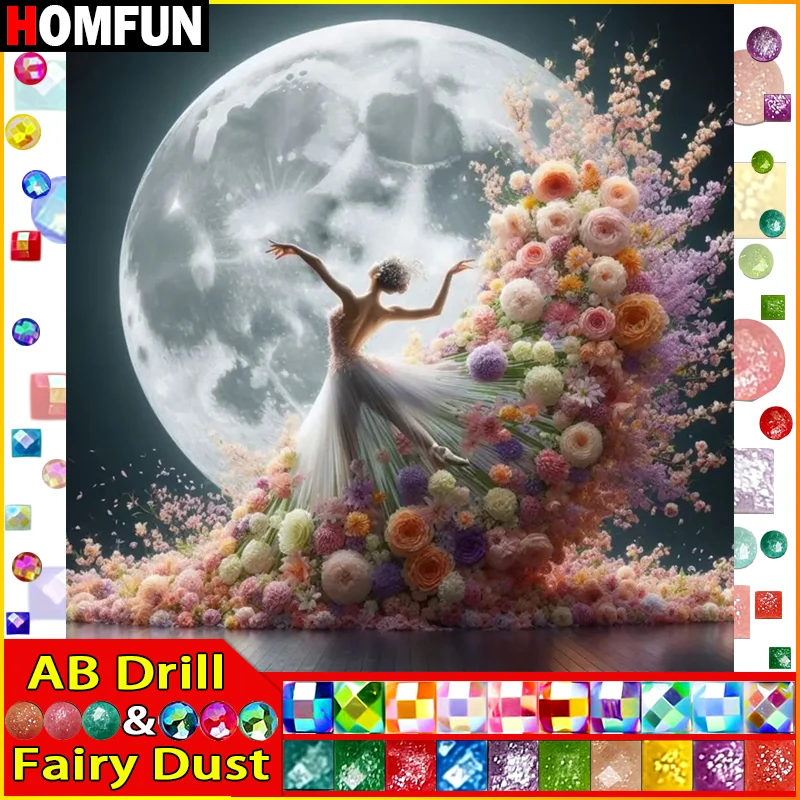 HOMFUN Fairy Dust AB 5D Diy Diamond Painting Cross Stitch "Portrait Beauty Moon Flower" Home Decor Full Diamond Embroidery
HOMFUN Fairy Dust AB 5D Diy Diamond Painting Cross Stitch "Portrait Beauty Moon Flower" Home Decor Full Diamond Embroidery