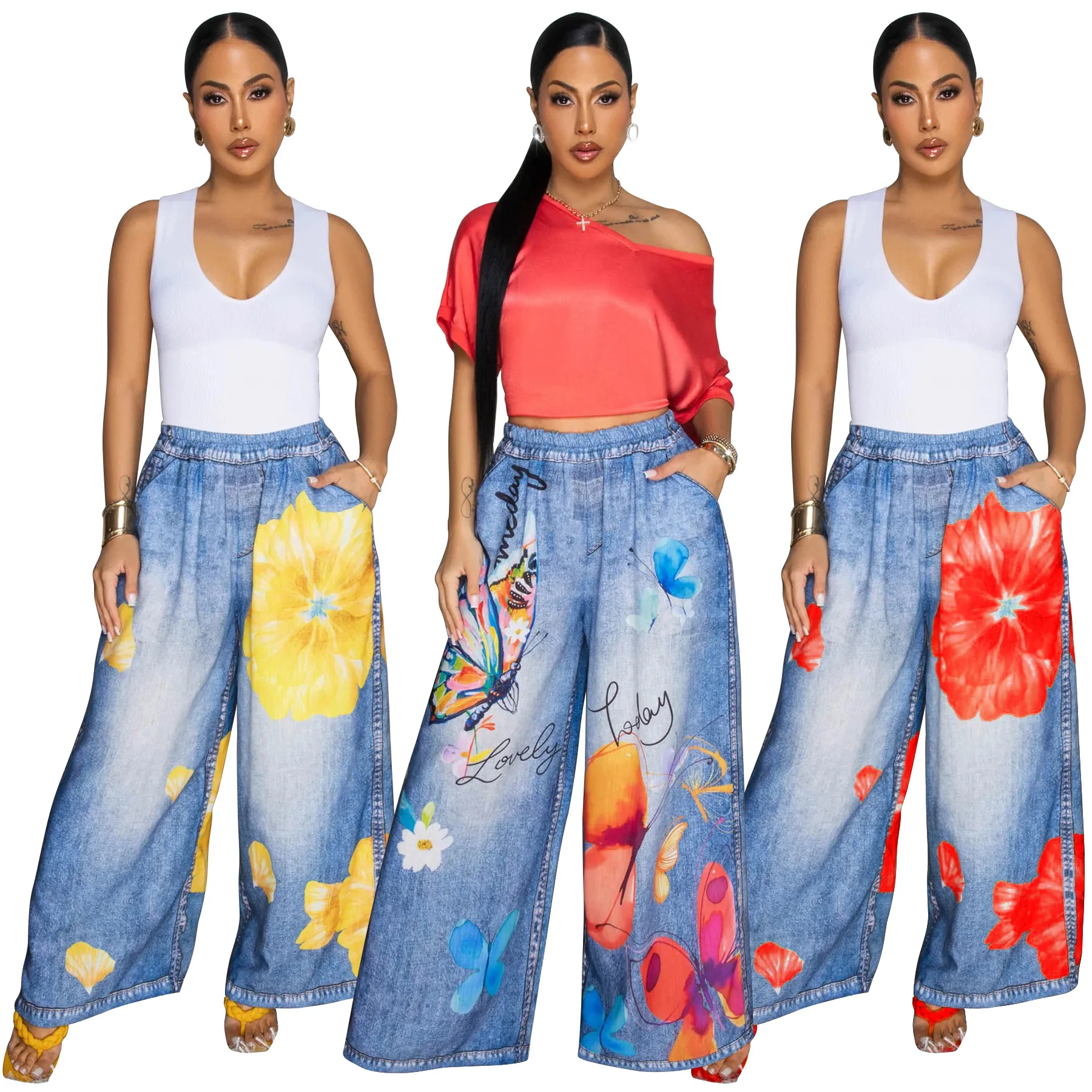 EINY Fashion Women Fake Denim 3D floral Print Loose Wide Leg Jogger Pants 2025 Streetwear Active Hip Hop Sweatpants Trousers y2k
EINY Fashion Women Fake Denim 3D floral Print Loose Wide Leg Jogger Pants 2025 Streetwear Active Hip Hop Sweatpants Trousers y2k