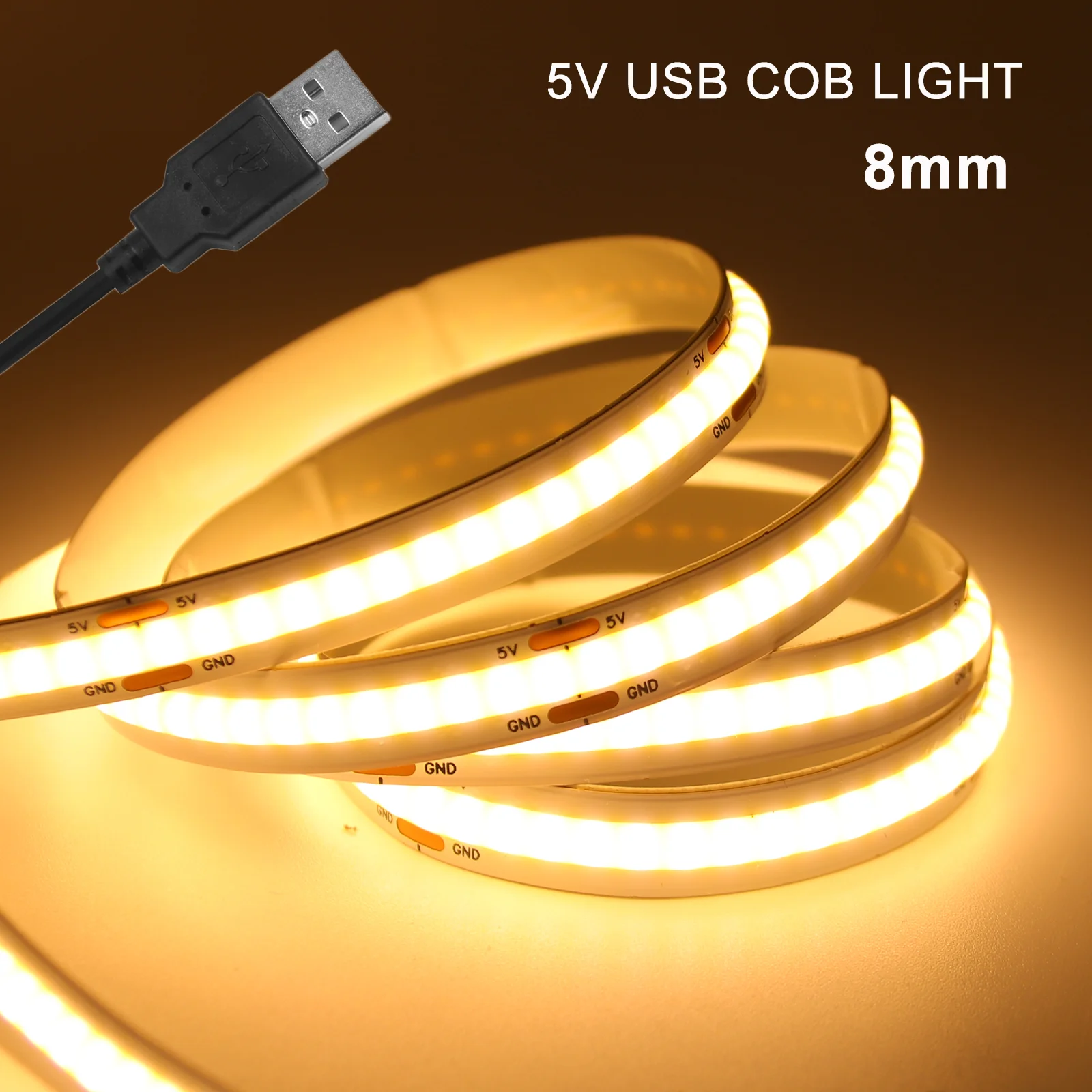 DC 5V USB COB Strip 8MM 320LEDS/M High Density Linear Lighting White/Warm/Natural White Flexible Ribbon TV Backlight
DC 5V USB COB Strip 8MM 320LEDS/M High Density Linear Lighting White/Warm/Natural White Flexible Ribbon TV Backlight