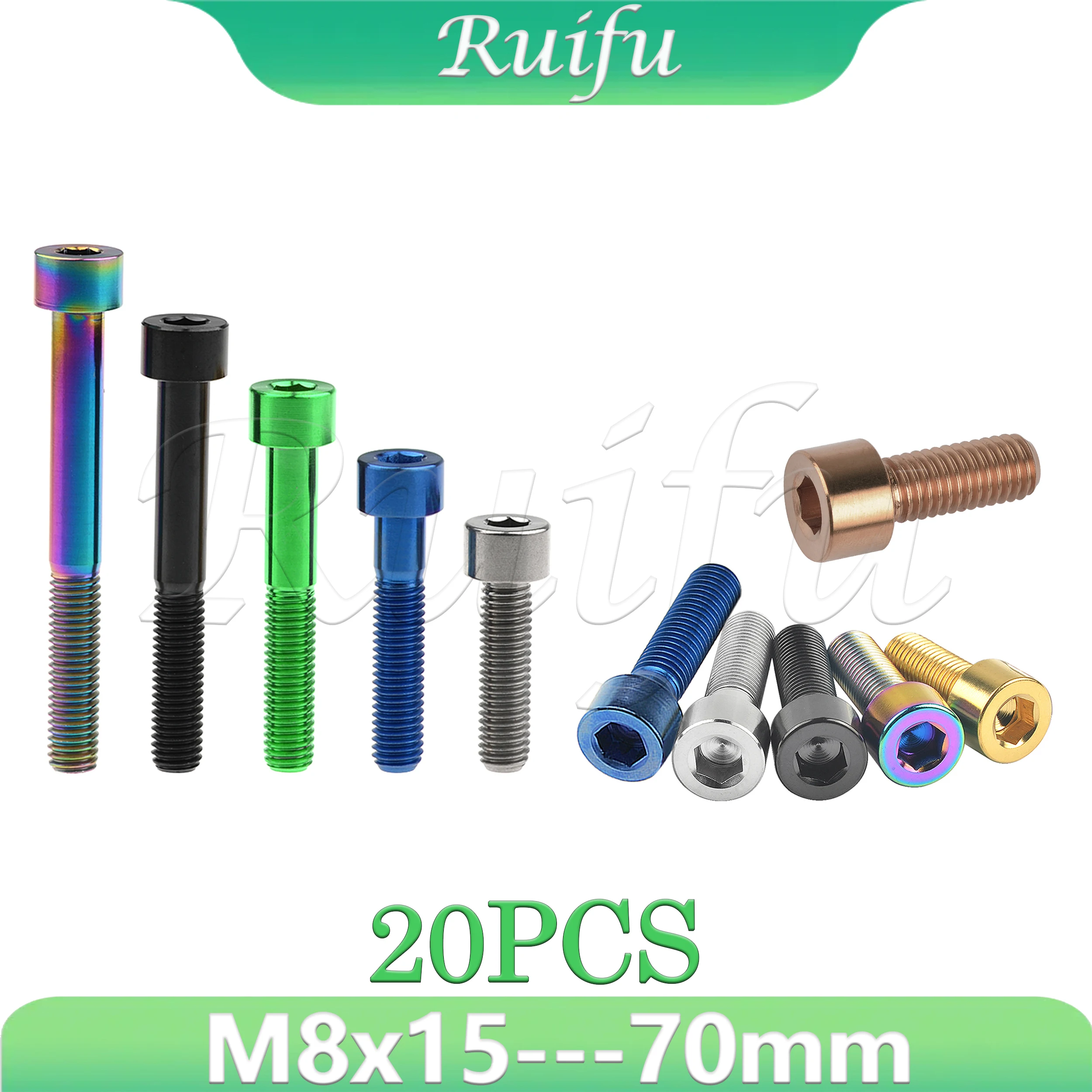 Ruifu Titanium Bolt 20pcs M8 x15/20/25/30/35/40/45/50/60/70mm Allen Key Head Bolt Screws for Bicycle Motorcycle Car
Ruifu Titanium Bolt 20pcs M8 x15/20/25/30/35/40/45/50/60/70mm Allen Key Head Bolt Screws for Bicycle Motorcycle Car