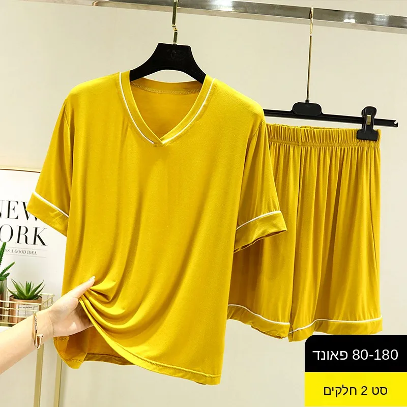 Summer Modal Short Sleeve Set Women's Thin Loose Sleepwear Five-Point Shorts plus Size Casual Home Clothes V-neck Home Suit
Summer Modal Short Sleeve Set Women's Thin Loose Sleepwear Five-Point Shorts plus Size Casual Home Clothes V-neck Home Suit