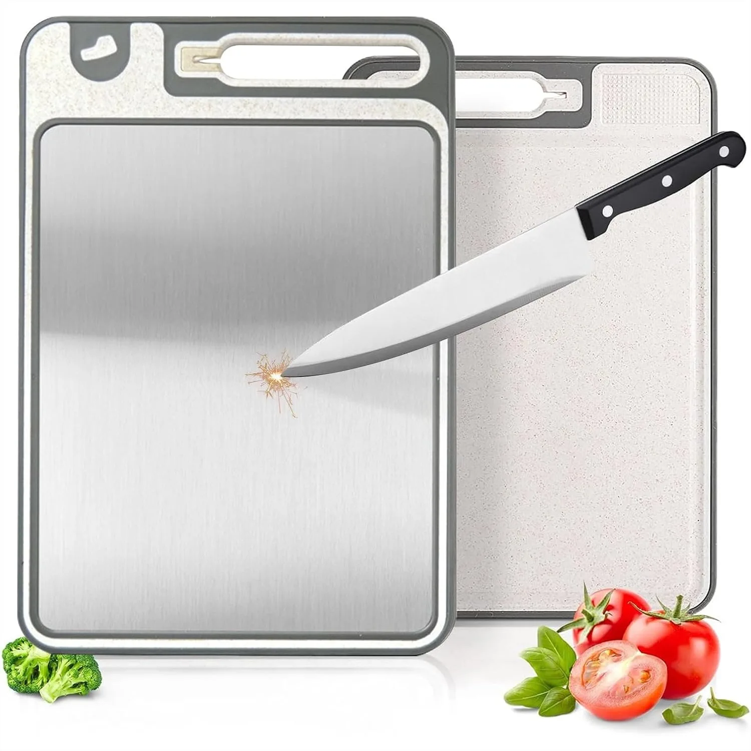 Stainless Steel Cutting Board 14x10 for Kitchen with Juice Groove and Knife Sharpener, Dishwasher Safe, 2-in-1 Meat and
Stainless Steel Cutting Board 14x10 for Kitchen with Juice Groove and Knife Sharpener, Dishwasher Safe, 2-in-1 Meat and