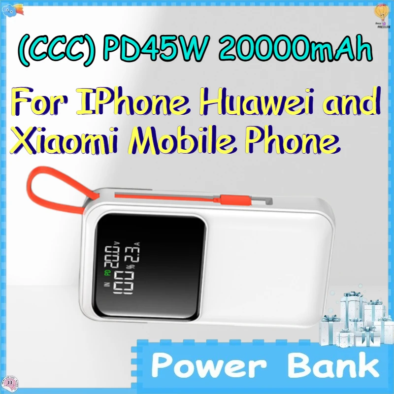 (CCC) PD45W 20000mAh Power Bank for IPhone Huawei and Xiaomi Mobile Phone Ultra Thin Portable Power Bank with Built-in Cable
(CCC) PD45W 20000mAh Power Bank for IPhone Huawei and Xiaomi Mobile Phone Ultra Thin Portable Power Bank with Built-in Cable